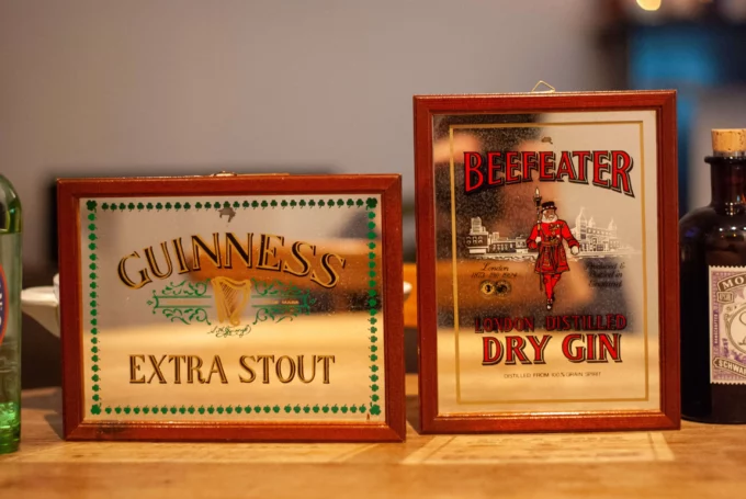 Pair of Advertising Pub Mirrors Beefeater and Guinness