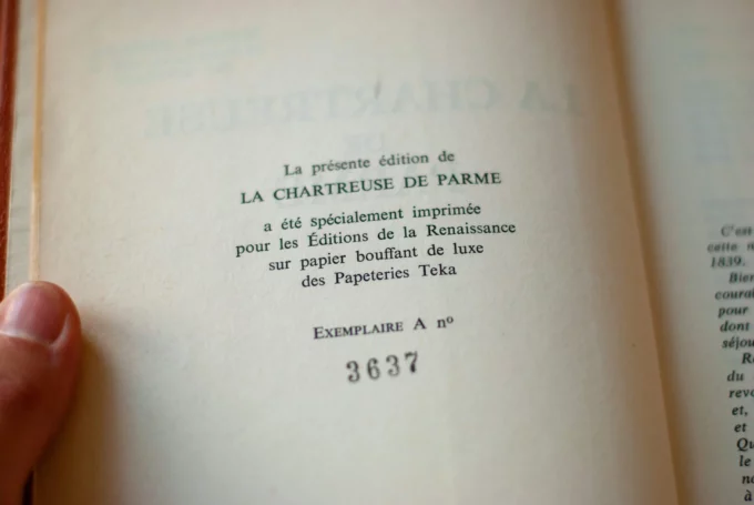 Numbered “La Chartreuse de Parme” by Stendhal